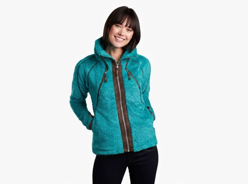 KÜHL Flight Hooded Italian Fleece Fluffy Hooded Jacket in Teal, Size Small